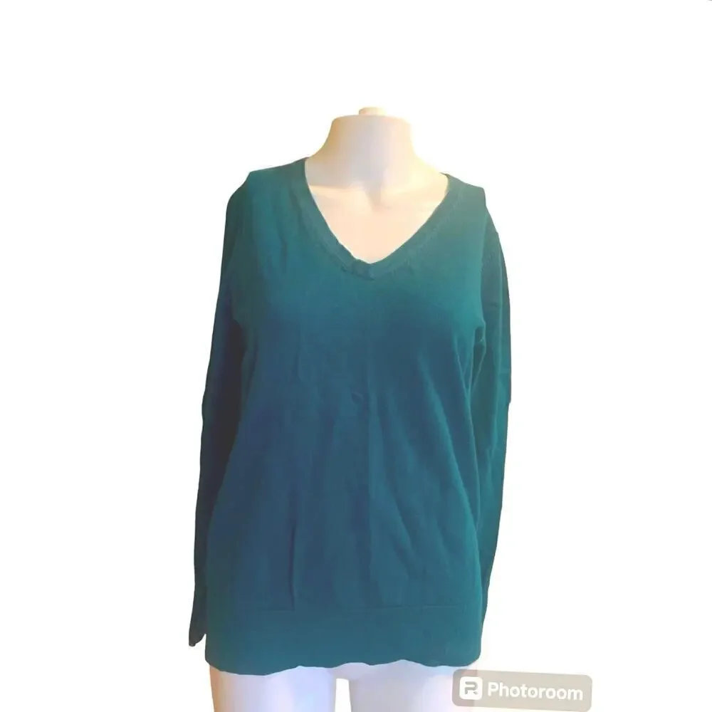 Kirkland Signature Women's Size Medium Shirt Deep Teal Blue Long Sleeve V Neck